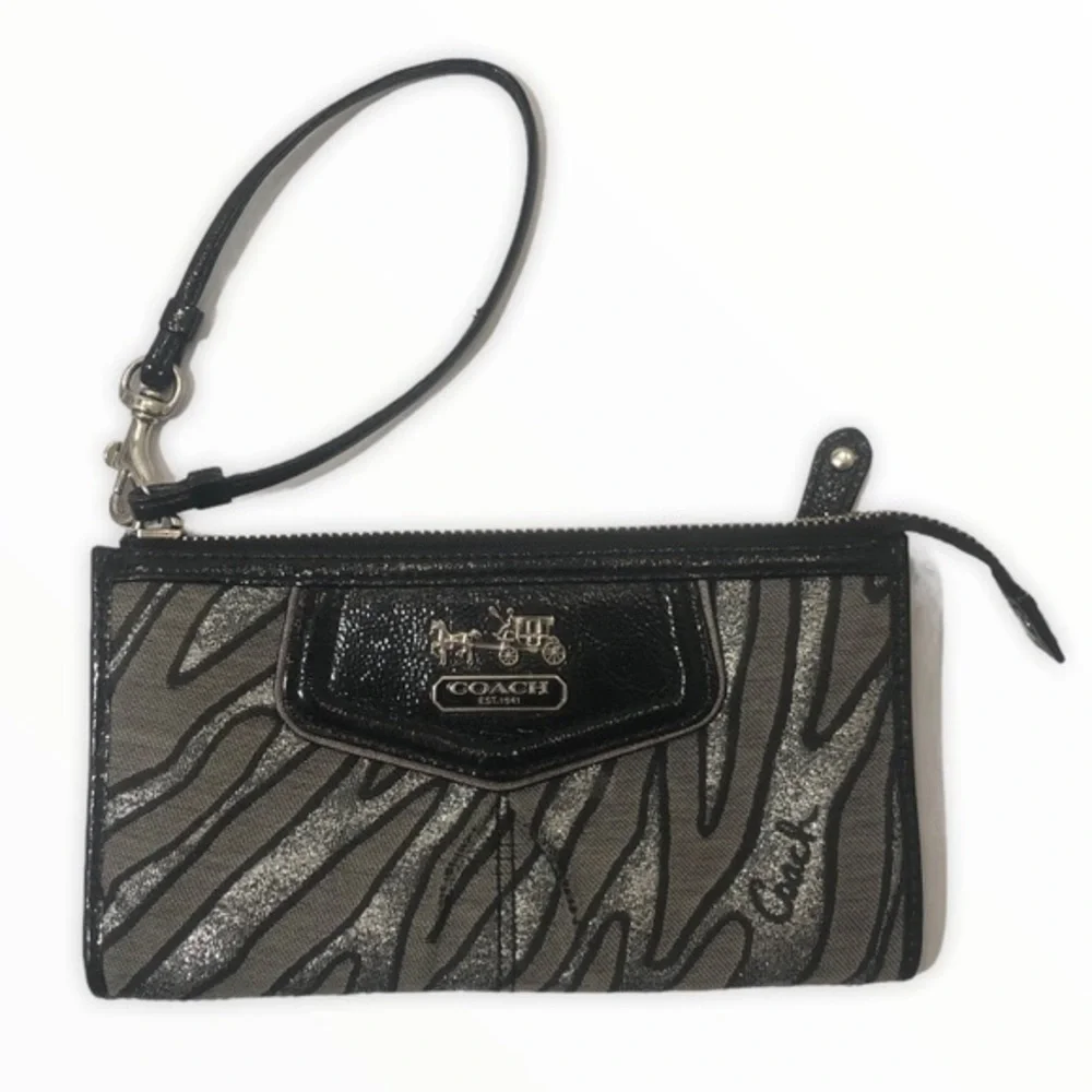 Coach Madison animal zebra silver black wristlet